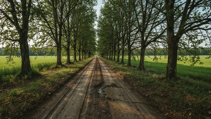 Fototapeta premium Dirt road in Russia in spring