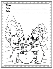 Fluffy Friends Bold & Easy Coloring Page with Cute Animals for Adults and Kid. High resolution (300 DPI), Ready to print on standard 8.5x11-(A4) inch paper With (No Bleed), Black and White. Vector ill
