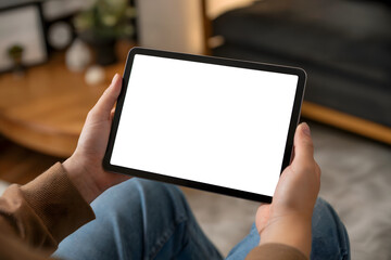 Man Holding Digital Tablet with Blank Screen in Hand – Mockup for App or Website Presentation
