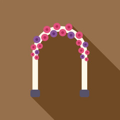 White wedding arch decorated with pink and purple flowers, perfect for outdoor ceremonies