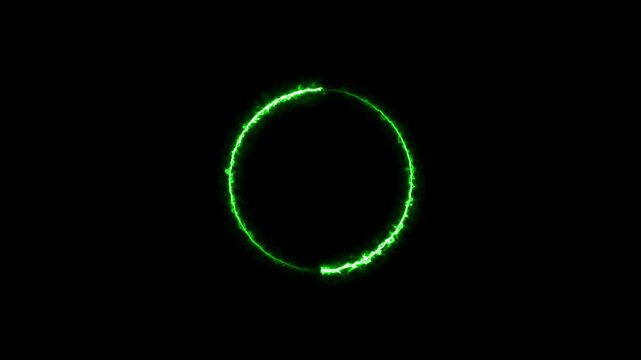 Electric green neon lightning circle animation 4k video . Three easiest lightning strike animation