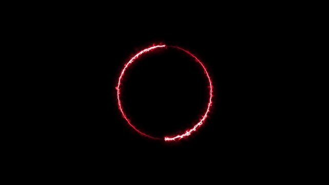 Electric red neon lightning circle animation 4k video . Three easiest lightning strike animation