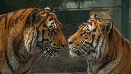 Naklejka premium Tiger couple in Berlin zoo, animal, beauty, face, tiger, beautiful, Bengal, Siberian, big head
