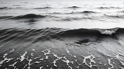 Black and White Abstract Ocean Waves with Textured Horizontal Striped Patterns