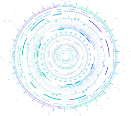 Transparent circular HUD element with glowing digital gauges and gradient accents for UI design