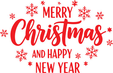 Merry Christmas and Happy New Year Greeting with Snowflakes