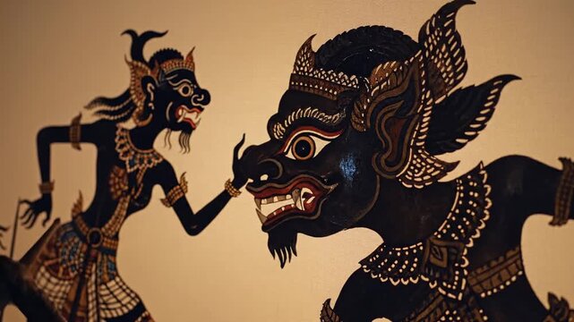Wayang Kulit Shadow Puppets: Javanese Art Performance with Intricate Details