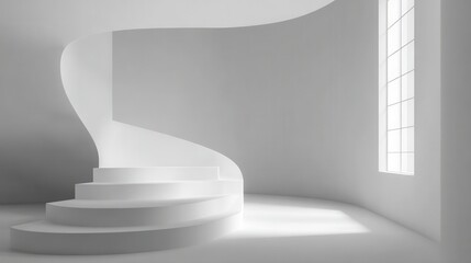 Obraz premium Modern Minimalist Spiral Staircase in Bright White Room