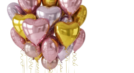 Love's Bouquet: A vibrant cluster of heart-shaped balloons in an array of metallic colors. conveying joy and affection.
