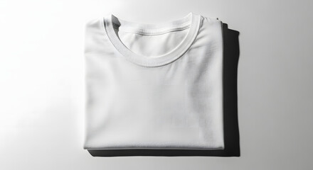 Neatly folded blank white t-shirt isolated on a plain background, ideal for apparel mockups and clothing design templates