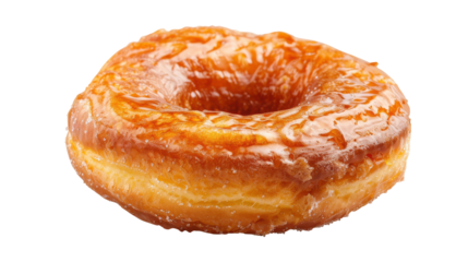 Glazed donut showcasing its shiny texture and delicious appeal, isolated on white background