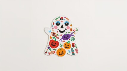 Fototapeta premium A ghost hand-painted with Halloween motifs on a white backdrop.