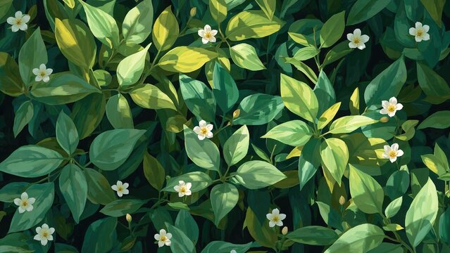 Background of green leaves with Java tea flower (Orthosiphon aristatus).