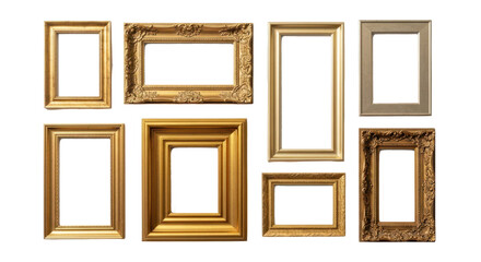 Elegant Display: Assortment of Decorative Frames. Each frame has unique details and characteristics, offers a versatile set of choices to showcase art, photos, or memories. 