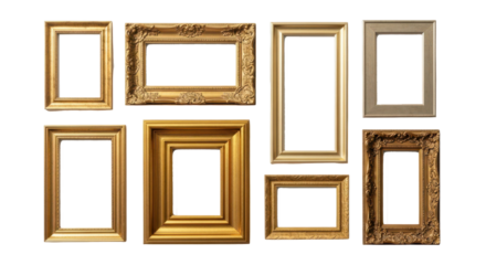 Elegant Display: Assortment of Decorative Frames. Each frame has unique details and characteristics, offers a versatile set of choices to showcase art, photos, or memories. 