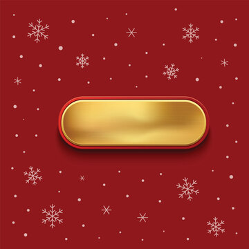 Luxury Christmas Gold Button on Red Background with Snowflakes