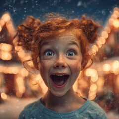 Magical Wonder: A Young Redhead Child with an Expression of Awe and Surprise.