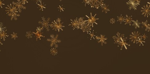 Abstract design of golden snowflakes on a brown background. Perfect for holiday themes, winter sales, or festive greetings. Great for digital ba