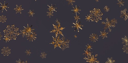 Elegant abstract design featuring golden snowflakes falling against a dark background, perfect for winter holiday and Christmas themes. Ideal fo