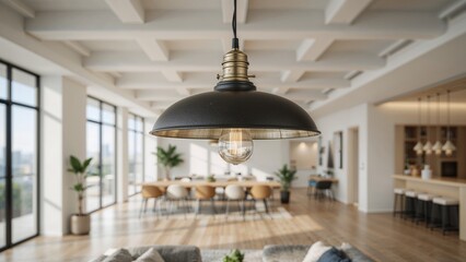 Modern industrial pendant lights in a contemporary space.