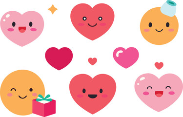 Adorable valentine heart emotions vector icons set cute scalable kawaii love graphics