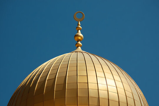 Golden Dome: A radiant architectural marvel with geometric precision against a backdrop of clear blue sky, showcasing religious and cultural significance.