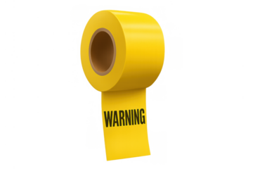 Yellow warning tape roll with black text creating a barrier for safety and danger notification