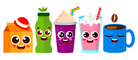 Cute cartoon drinks characters collection