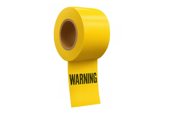 Yellow warning tape roll with black text creating a barrier for safety and danger notification