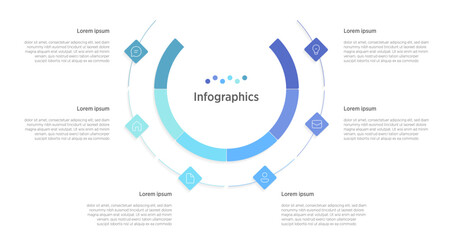 Fototapeta na wymiar A clean, professional, and fully customizable infographic layout showcasing 6 organized sections. Ideal for displaying business analytics, workflow timelines, marketing plans, or strategic 
