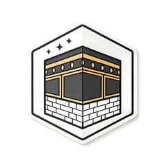 Simple icon of Kaaba cube in sticker style, representing Islamic faith and pilgrimage, isolated