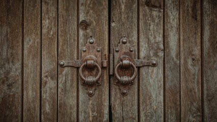 Fototapeta premium Old wooden gates with iron handles, wooden gates old wooden gate