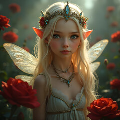 cute fairy of the red roses
