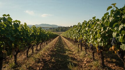 Obraz premium Beautiful Wine Grape Vineyard in the Morning Sun