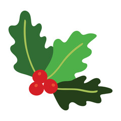 Holly leaves with red berries vector, Christmas decoration illustration