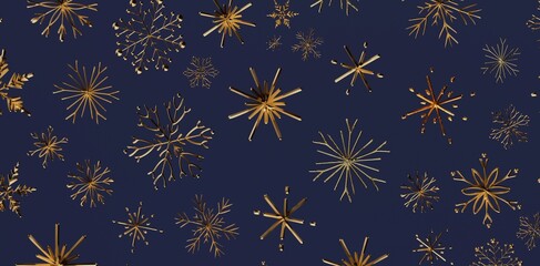Elegant gold snowflakes on a deep blue background, perfect for winter holidays, Christmas, and festive designs. Ideal for backgrounds and patter