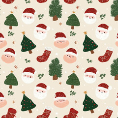 Joyful Christmas Motifs: Seamless Pattern with Santa and Holiday Elements.