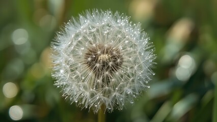Flower fluff, dandelion seeds with dew drops - beautiful macro photography with abstract bokeh background,abstract,flower,design,water,nature,light,white,floral,beauty