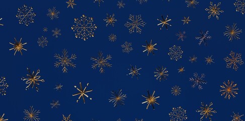 Stunning golden snowflakes floating on a deep blue backdrop, perfect for winter designs, holiday greetings, and festive projects. Ideal for Chri