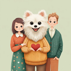 Cute Dog in Winter Sweater: Adorable White Puppy Wearing a Red and Green Outfit.