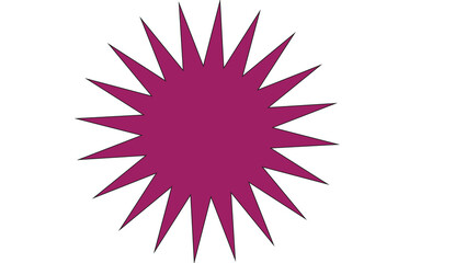 A magenta starburst shape with pointed edges on a white background in a simple graphic design style