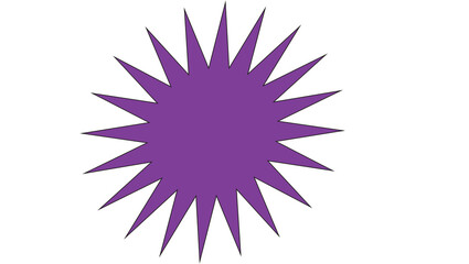 A purple starburst shape with many sharp points radiating outwards against a white background space