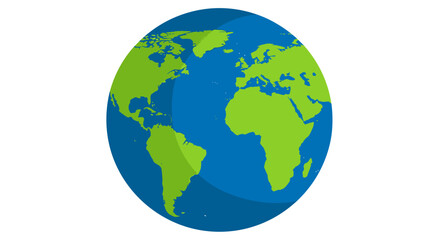Naklejka premium Vibrant flat design of Earth showing continents and oceans, symbolizing global connection and travel