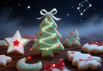 Magical Christmas Cookies Under the Starry Night Sky A Festive Holiday Treat Display
