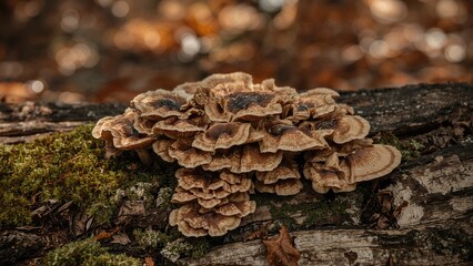 Close up of Natural Wild Sheet mushrooms on a tree