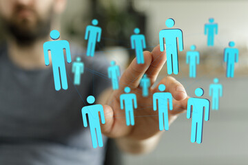 Concept of teamwork and social networking. Human figures with connections to show the concept of people joining each other