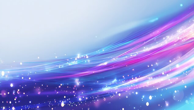 Abstract flowing lines of light and bokeh in shades of blue and pink, futuristic digital art background