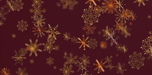 Elegant abstract wallpaper with gold snowflakes on a rich burgundy background. Perfect for holiday themes, Christmas designs, and festive backdr
