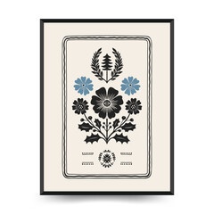 Merry Christmas and Happy New Year linocut poster template. Modern trendy Matisse minimal style. Hand drawn design for wallpaper, wall decor, print, postcard, cover, template, banner.