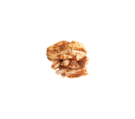 Delicious granola in air isolated on white